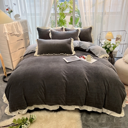 91家纺网 家纺一手货源 找家纺 （总）子钦家纺 2023新款韩版牛奶绒花边保暖四件套