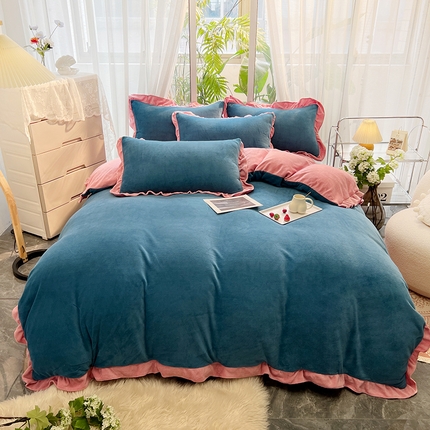 91家纺网 家纺一手货源 找家纺 （总）子钦家纺 2023新款韩版牛奶绒花边保暖四件套