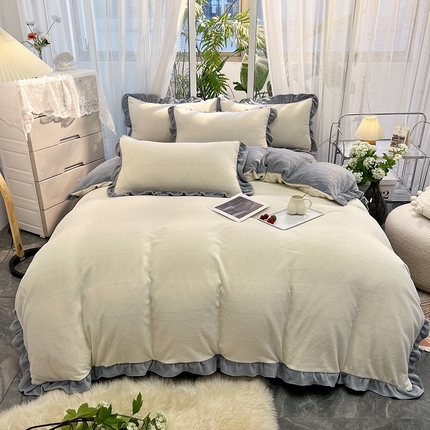 91家纺网 家纺一手货源 找家纺 （总）子钦家纺 2023新款韩版牛奶绒花边保暖四件套