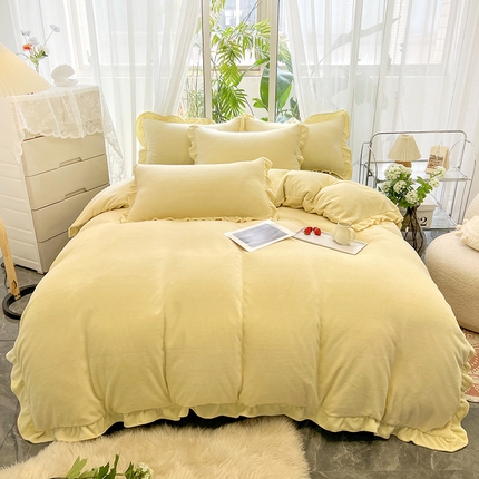 91家纺网 家纺一手货源 找家纺 （总）子钦家纺 2023新款韩版牛奶绒花边保暖四件套