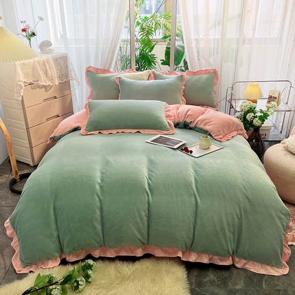 91家纺网 家纺一手货源 找家纺 （总）子钦家纺 2023新款韩版牛奶绒花边保暖四件套