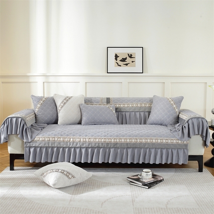 91家纺网 家纺一手货源 找家纺 共鸣沙发垫 2023新款定制九支婴儿绒沙发垫 九支婴儿绒灰色