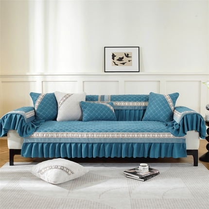 91家纺网 家纺一手货源 找家纺 共鸣沙发垫 2023新款定制九支婴儿绒沙发垫 九支婴儿绒蓝色