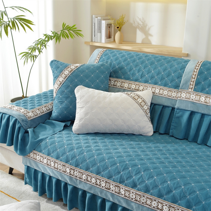 91家纺网 家纺一手货源 找家纺 共鸣沙发垫 2023新款九支婴儿绒沙发垫 九支婴儿绒蓝色