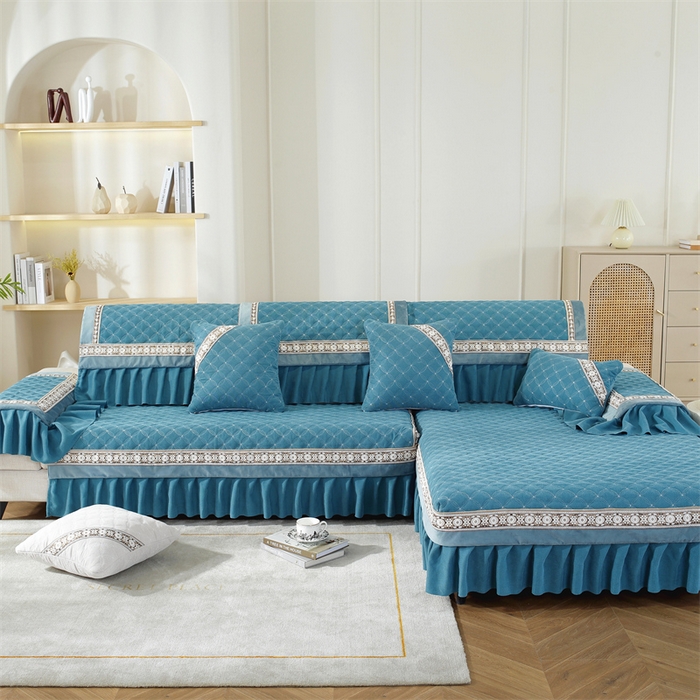 91家纺网 家纺一手货源 找家纺 共鸣沙发垫 2023新款九支婴儿绒沙发垫 九支婴儿绒蓝色