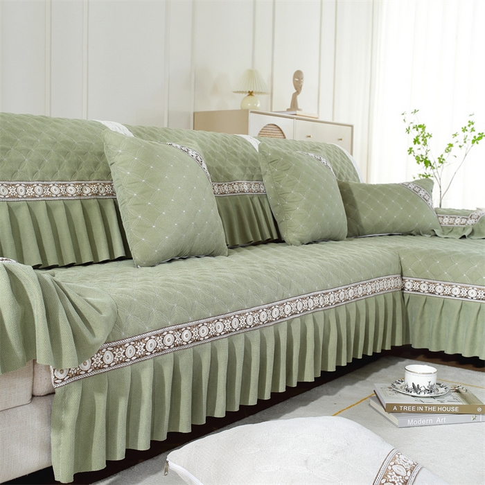 91家纺网 家纺一手货源 找家纺 共鸣沙发垫 2023新款九支婴儿绒沙发垫 九支婴儿绒绿色