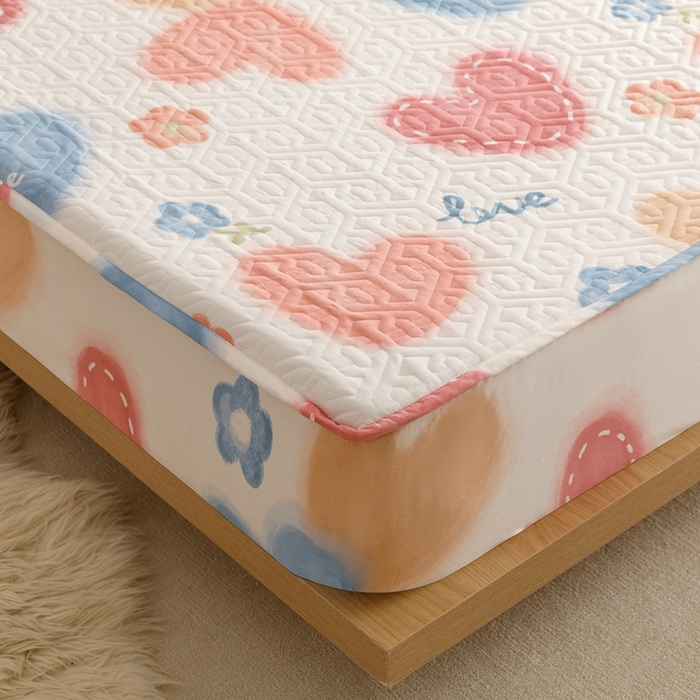 91家纺网 家纺一手货源 找家纺 忘忧草 2023新款A类全棉印花夹棉床笠 幸福满满