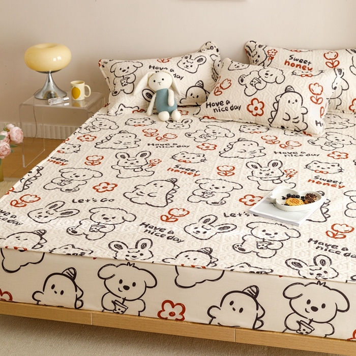 91家纺网 家纺一手货源 找家纺 忘忧草 2023新款A类全棉印花夹棉床笠 简笔画