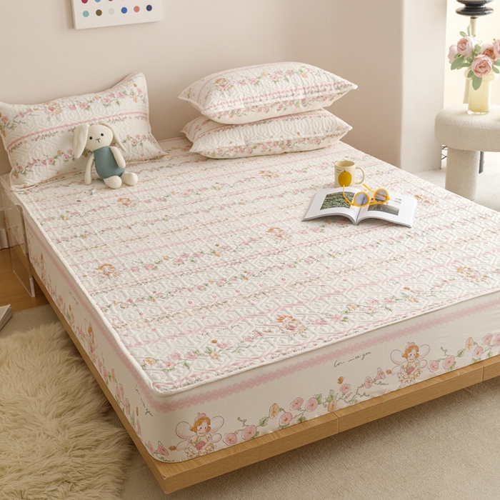 91家纺网 家纺一手货源 找家纺 忘忧草 2023新款A类全棉印花夹棉床笠 可韵