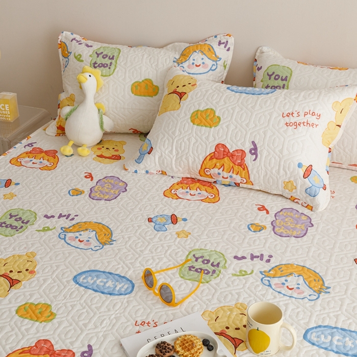 91家纺网 家纺一手货源 找家纺 忘忧草 2023新款A类全棉印花夹棉床笠 可爱甜心