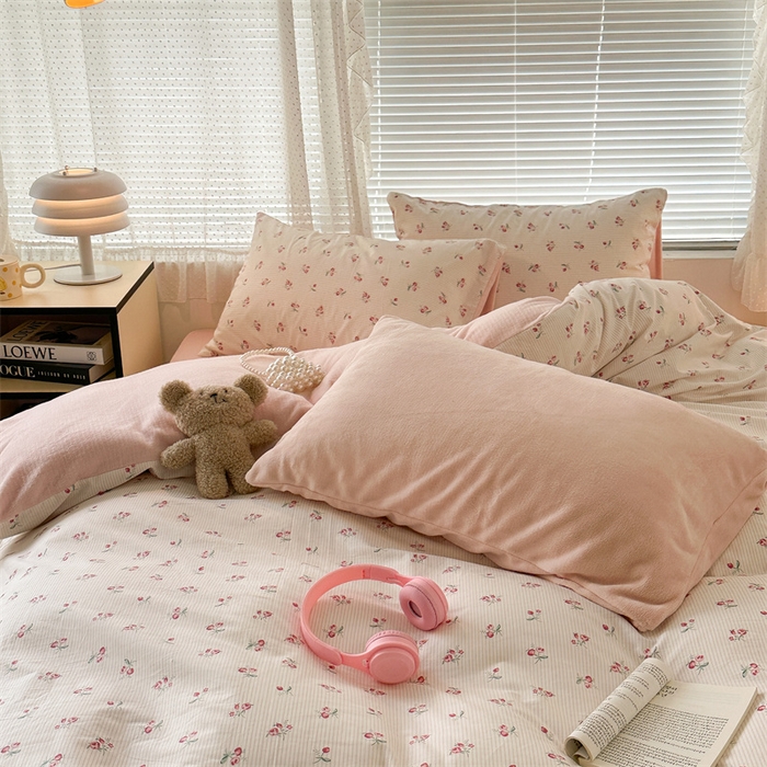 91家纺网 家纺一手货源 找家纺 昔可家纺 2023新款全棉加绒四件套 小椿芽