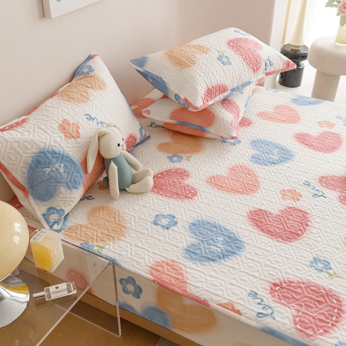 91家纺网 家纺一手货源 找家纺 忘忧草 2023新款A类全棉印花夹棉床笠 幸福满满