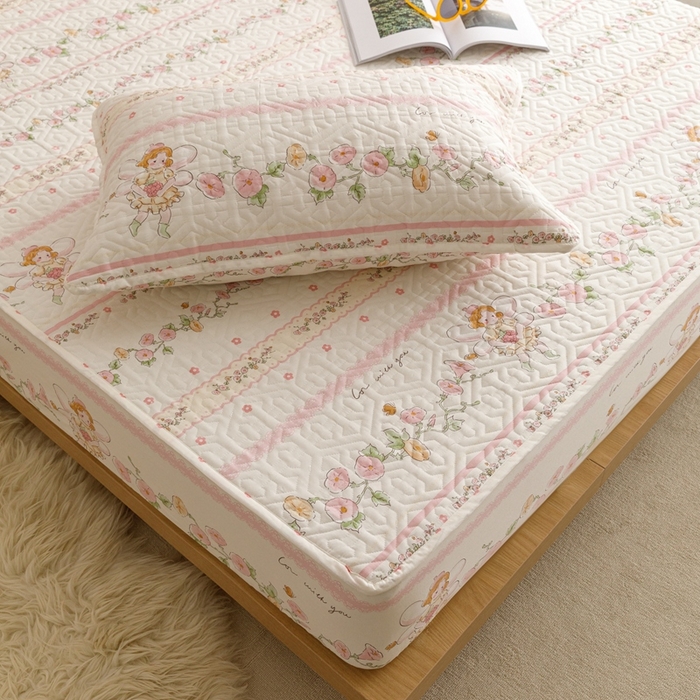 91家纺网 家纺一手货源 找家纺 忘忧草 2023新款A类全棉印花夹棉床笠 可韵