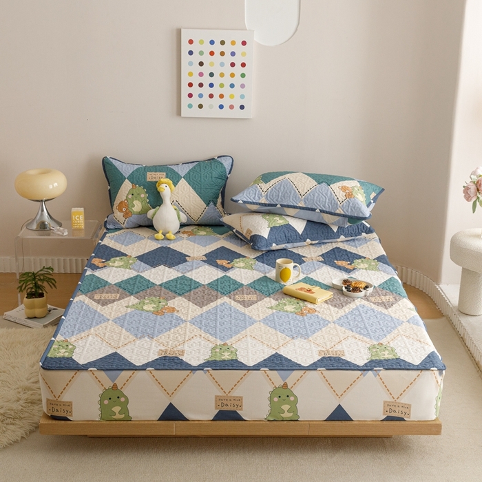 91家纺网 家纺一手货源 找家纺 忘忧草 2023新款A类全棉印花夹棉床笠 淘淘龙