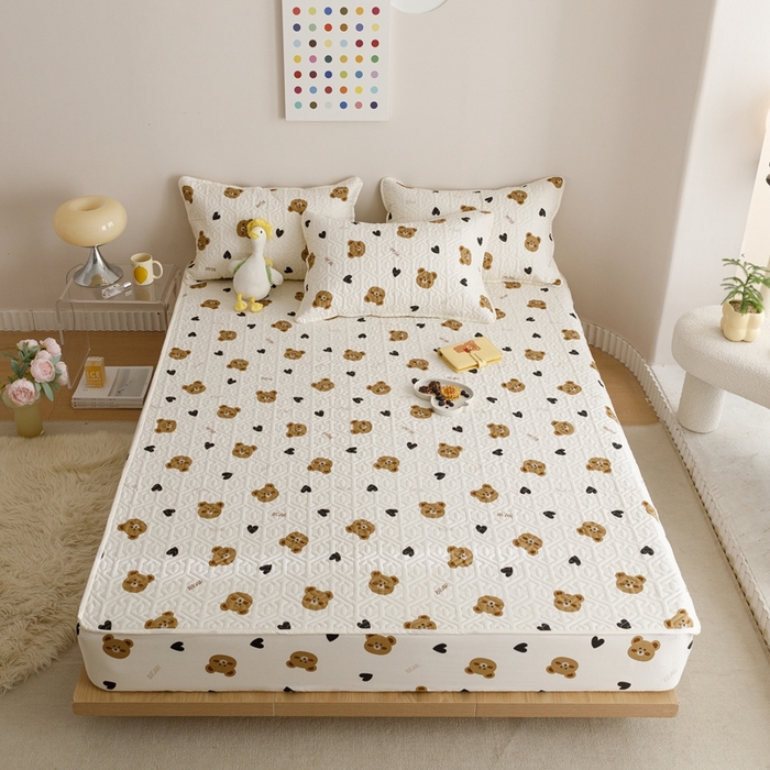 91家纺网 家纺一手货源 找家纺 忘忧草 2023新款A类全棉印花夹棉床笠 熊圆圆