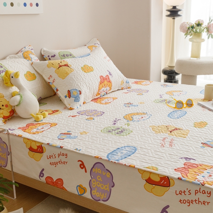 91家纺网 家纺一手货源 找家纺 忘忧草 2023新款A类全棉印花夹棉床笠 可爱甜心