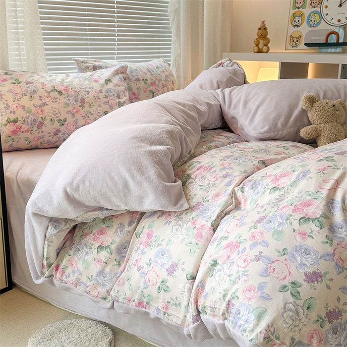 91家纺网 家纺一手货源 找家纺 昔可家纺 2023新款全棉加绒四件套 梨花小调