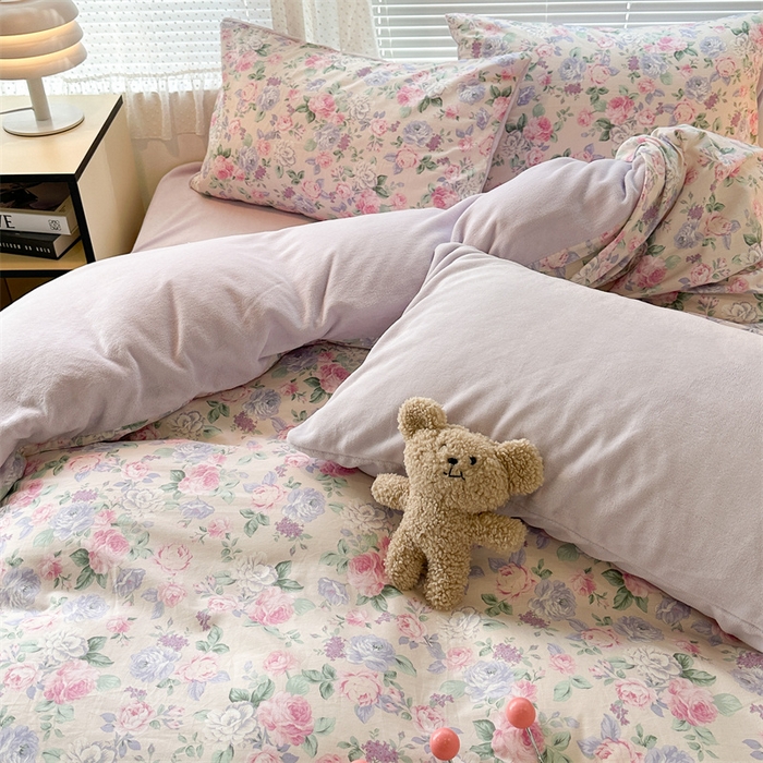 91家纺网 家纺一手货源 找家纺 昔可家纺 2023新款全棉加绒四件套 梨花小调