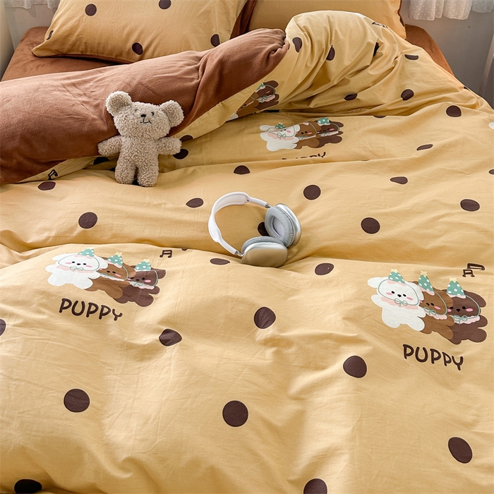 91家纺网 家纺一手货源 找家纺 昔可家纺 2023新款全棉加绒四件套 波点狗狗