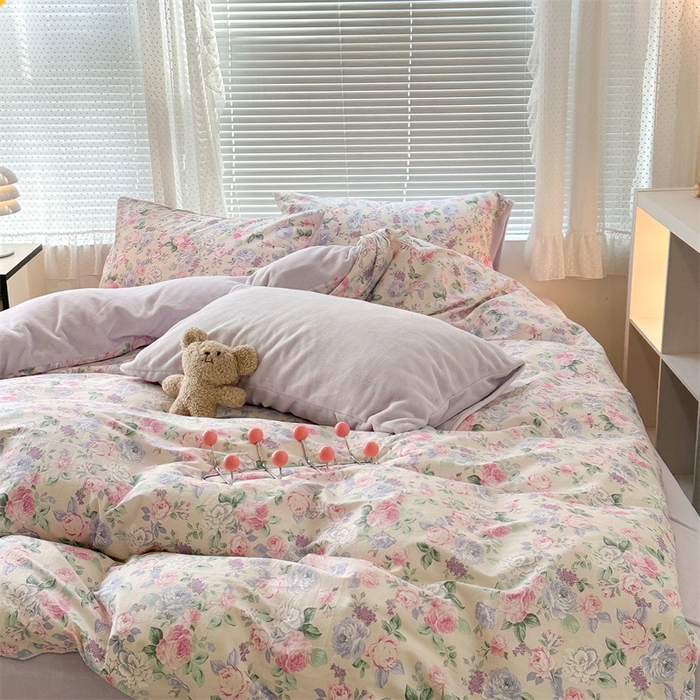 91家纺网 家纺一手货源 找家纺 昔可家纺 2023新款全棉加绒四件套 梨花小调