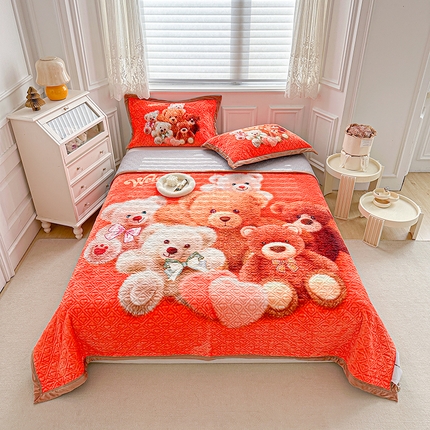 91家纺网 家纺一手货源 找家纺 源舜家纺 2025新款AB版云貂绒床盖 开心熊
