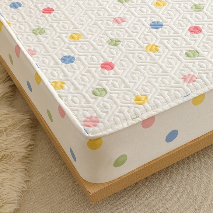 91家纺网 家纺一手货源 找家纺 忘忧草 2023新款A类全棉印花夹棉床笠 活力波点