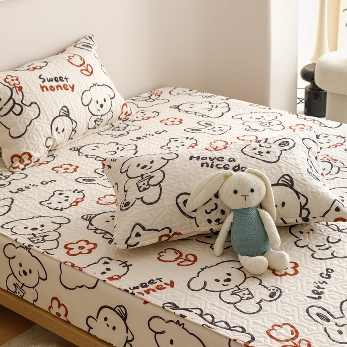 91家纺网 家纺一手货源 找家纺 忘忧草 2023新款A类全棉印花夹棉床笠 简笔画