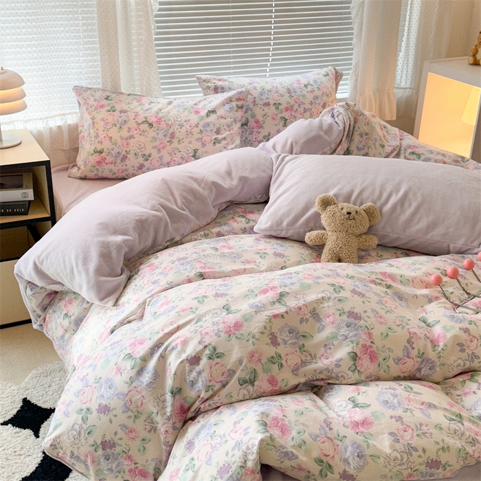 91家纺网 家纺一手货源 找家纺 昔可家纺 2023新款全棉加绒四件套 梨花小调