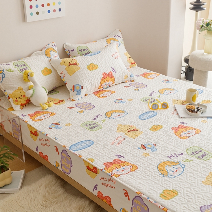 91家纺网 家纺一手货源 找家纺 忘忧草 2023新款A类全棉印花夹棉床笠 可爱甜心