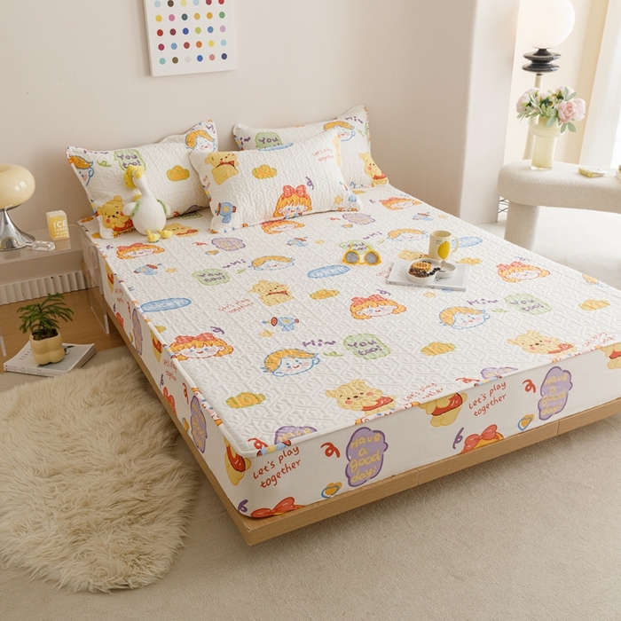 91家纺网 家纺一手货源 找家纺 忘忧草 2023新款A类全棉印花夹棉床笠 可爱甜心