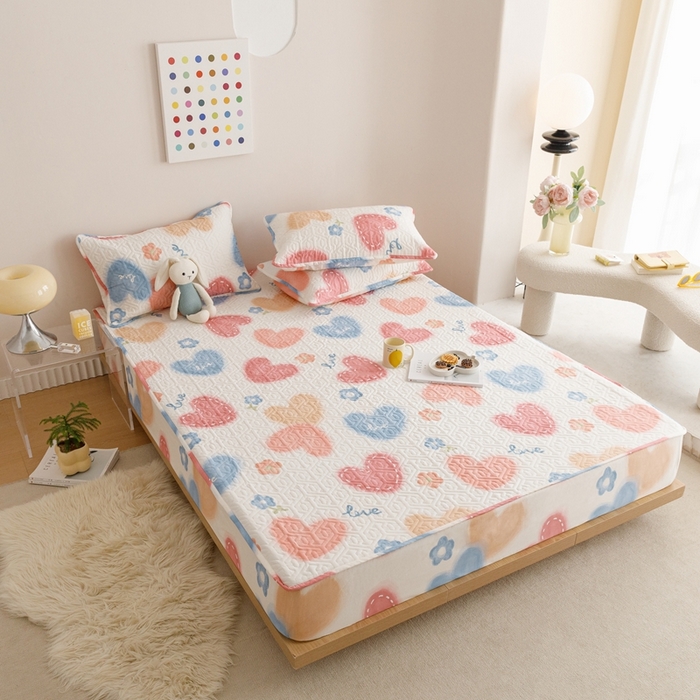 91家纺网 家纺一手货源 找家纺 忘忧草 2023新款A类全棉印花夹棉床笠 幸福满满