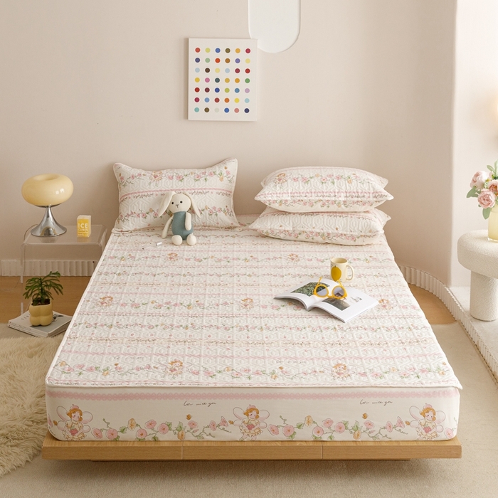 91家纺网 家纺一手货源 找家纺 忘忧草 2023新款A类全棉印花夹棉床笠 可韵