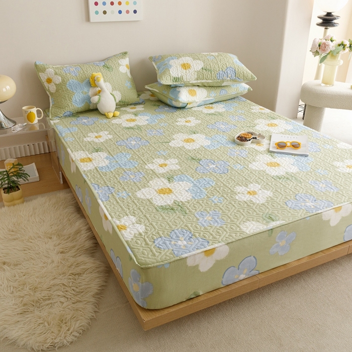 91家纺网 家纺一手货源 找家纺 忘忧草 2023新款A类全棉印花夹棉床笠 雅秀