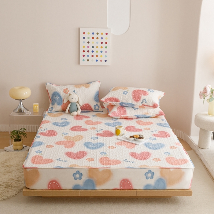 91家纺网 家纺一手货源 找家纺 忘忧草 2023新款A类全棉印花夹棉床笠 幸福满满