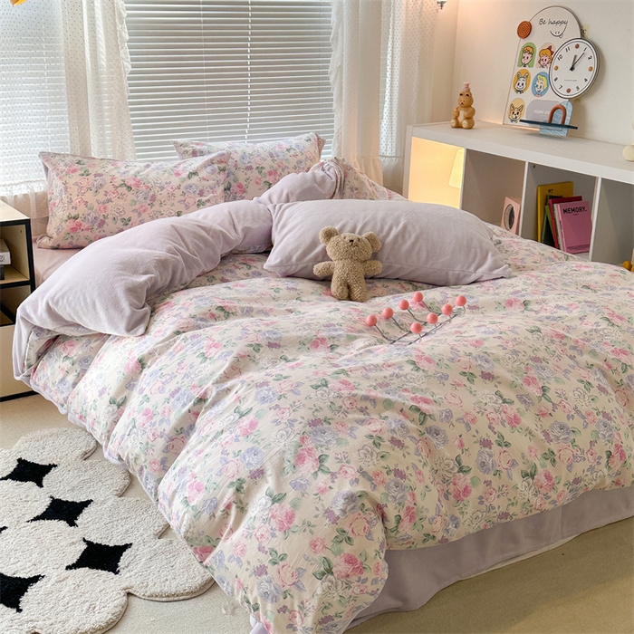 91家纺网 家纺一手货源 找家纺 昔可家纺 2023新款全棉加绒四件套 梨花小调