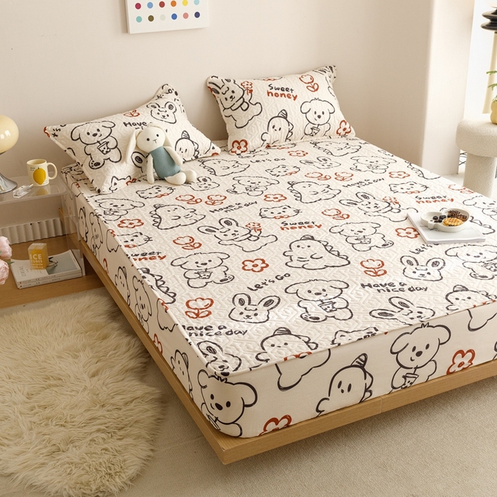 91家纺网 家纺一手货源 找家纺 忘忧草 2023新款A类全棉印花夹棉床笠 简笔画