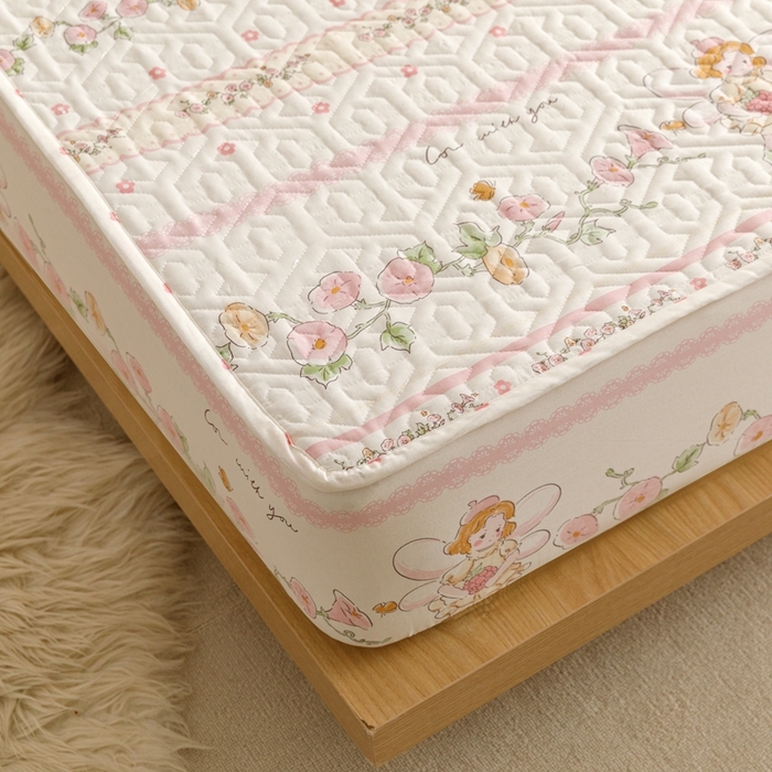 91家纺网 家纺一手货源 找家纺 忘忧草 2023新款A类全棉印花夹棉床笠 可韵