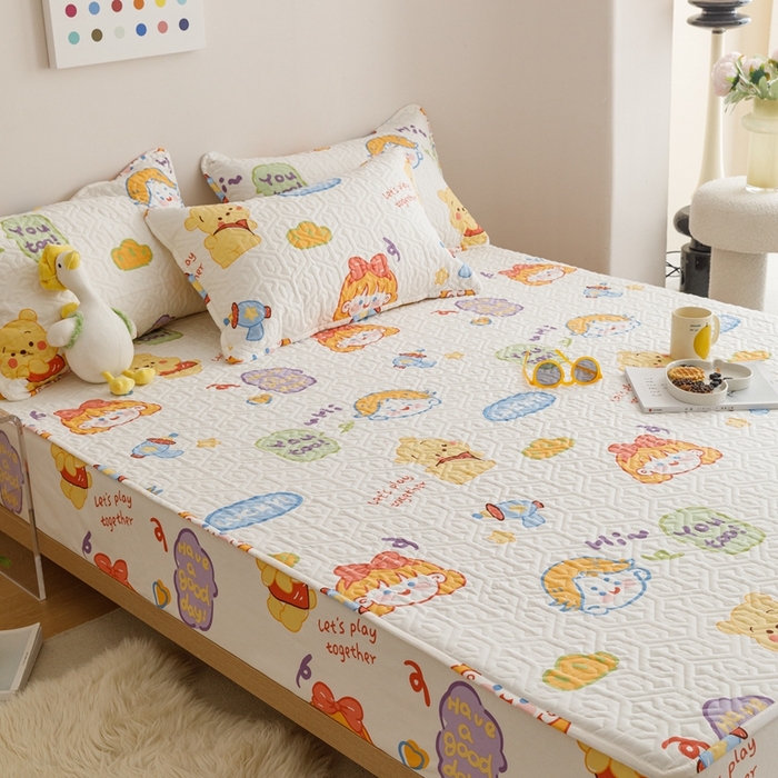 91家纺网 家纺一手货源 找家纺 忘忧草 2023新款A类全棉印花夹棉床笠 可爱甜心