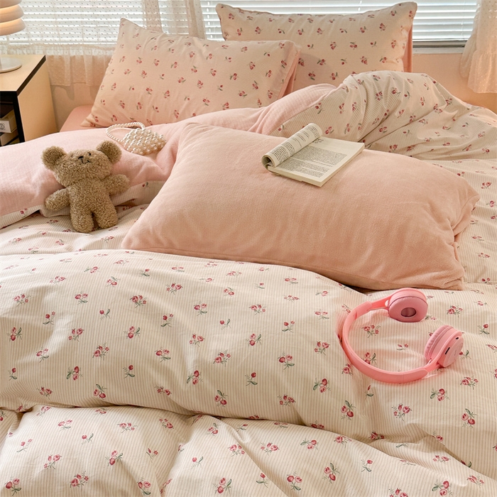 91家纺网 家纺一手货源 找家纺 昔可家纺 2023新款全棉加绒四件套 小椿芽