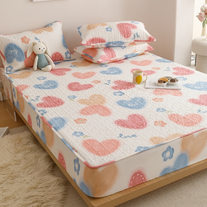 91家纺网 家纺一手货源 找家纺 忘忧草 2023新款A类全棉印花夹棉床笠 幸福满满