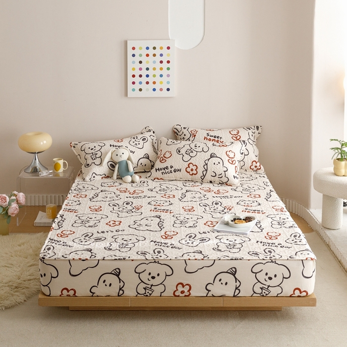 91家纺网 家纺一手货源 找家纺 忘忧草 2023新款A类全棉印花夹棉床笠 简笔画