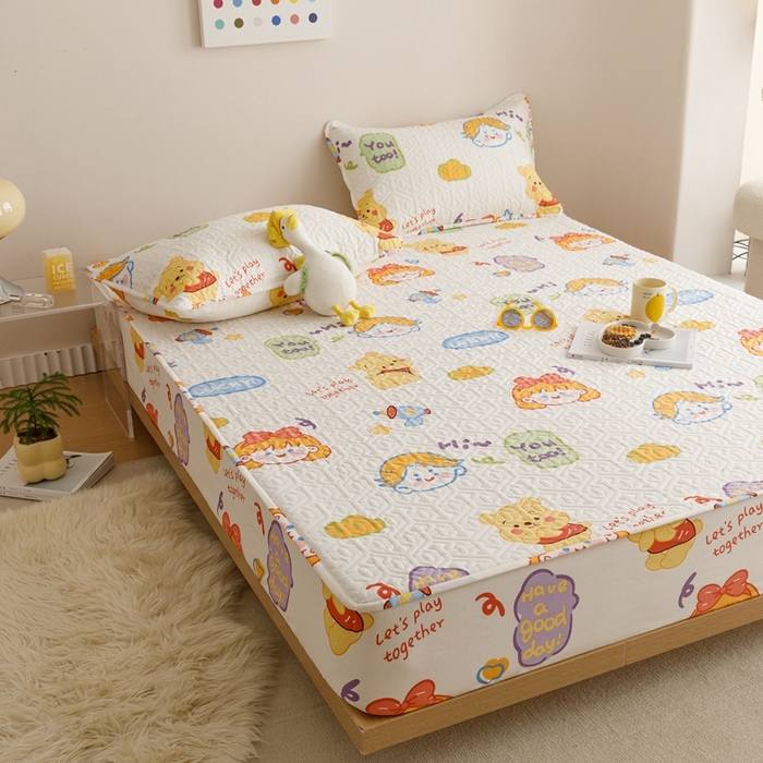 91家纺网 家纺一手货源 找家纺 忘忧草 2023新款A类全棉印花夹棉床笠 可爱甜心