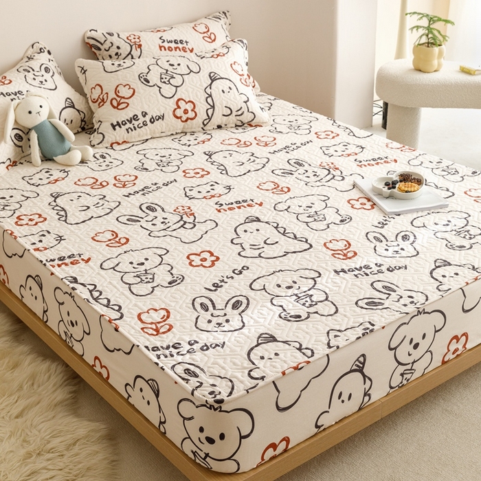 91家纺网 家纺一手货源 找家纺 忘忧草 2023新款A类全棉印花夹棉床笠 简笔画