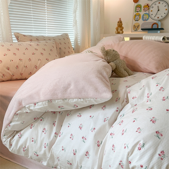 91家纺网 家纺一手货源 找家纺 昔可家纺 2023新款全棉加绒四件套 小椿芽