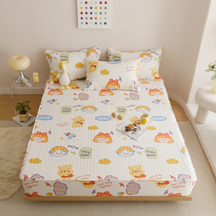 91家纺网 家纺一手货源 找家纺 忘忧草 2023新款A类全棉印花夹棉床笠 可爱甜心