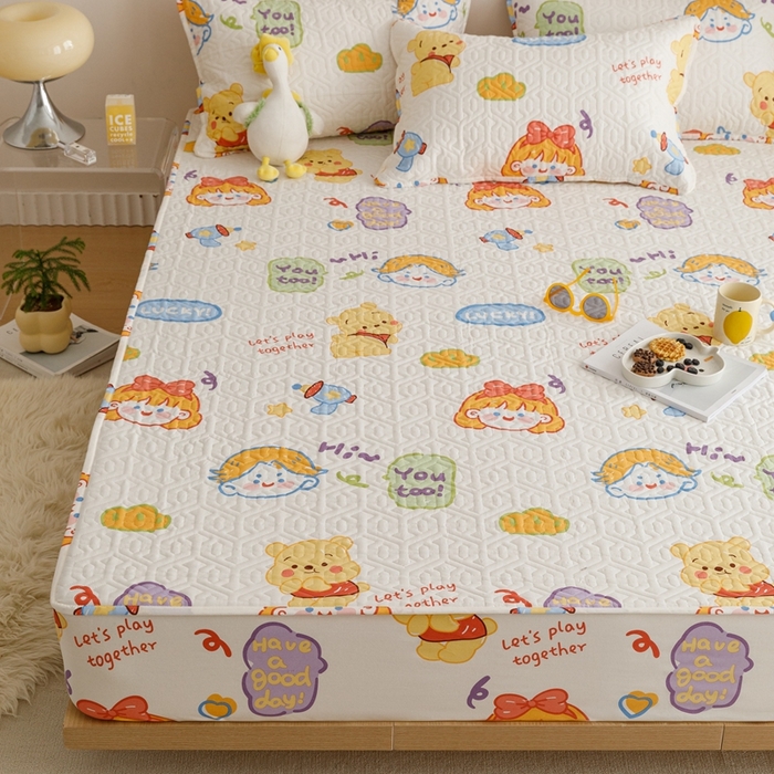 91家纺网 家纺一手货源 找家纺 忘忧草 2023新款A类全棉印花夹棉床笠 可爱甜心