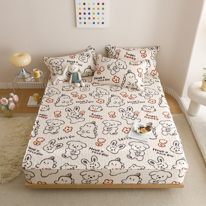 91家纺网 家纺一手货源 找家纺 忘忧草 2023新款A类全棉印花夹棉床笠 简笔画