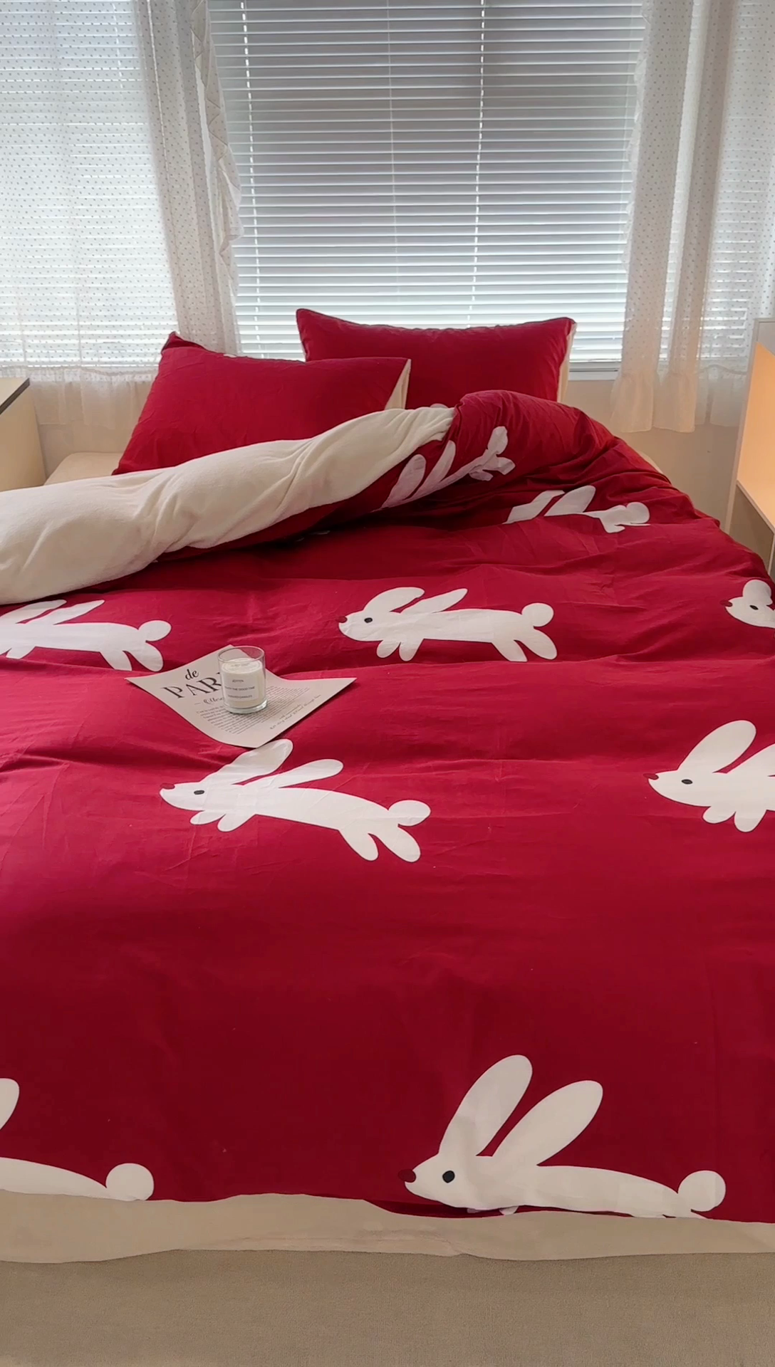 91家纺网 家纺一手货源 找家纺 昔可家纺 2023新款全棉加绒四件套 红兔子