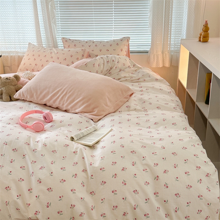 91家纺网 家纺一手货源 找家纺 昔可家纺 2023新款全棉加绒四件套 小椿芽