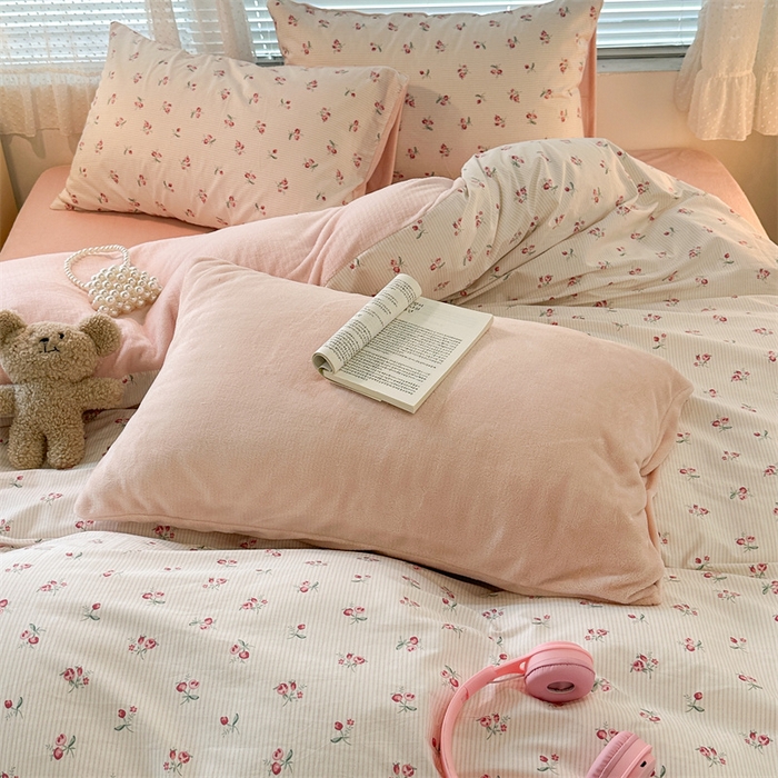 91家纺网 家纺一手货源 找家纺 昔可家纺 2023新款全棉加绒四件套 小椿芽